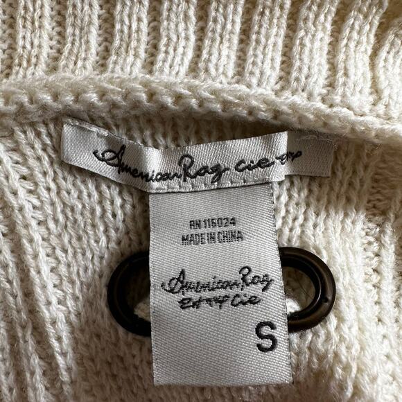 American Rag Cie Women's Lace Up Back Chunky Knit Sweater Cream Small Fisherman - Picture 8 of 9